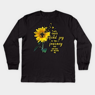 Christian Cross Sunflower God Quotes Kids Long Sleeve T-Shirt